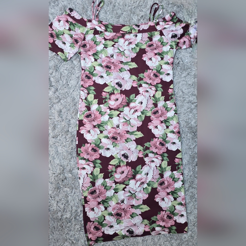 Cleo Burgundy Floral Long Sleeve Dress